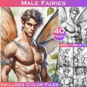 Livro de colorir fadas masculinas em tons de cinza: 40 páginas para colorir para adultos (impressões digitais)