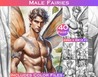 Male Fairies Grayscale Coloring Book: 40 Adult Coloring Pages (DigitalPrints)