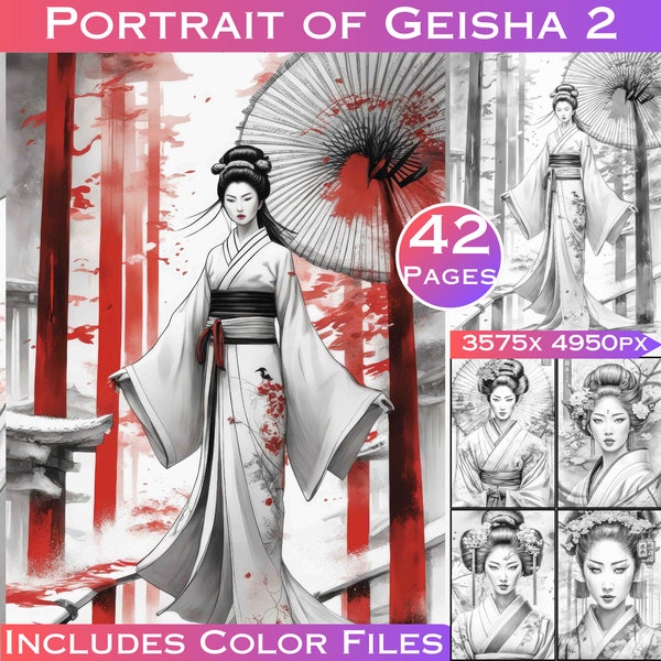 42 Portrait of Geisha 2 Japanese Digital Coloring Pages Traditional Geisha Dress Coloring book, Geisha Fashion Art, Geisha Girl Geisha Japan