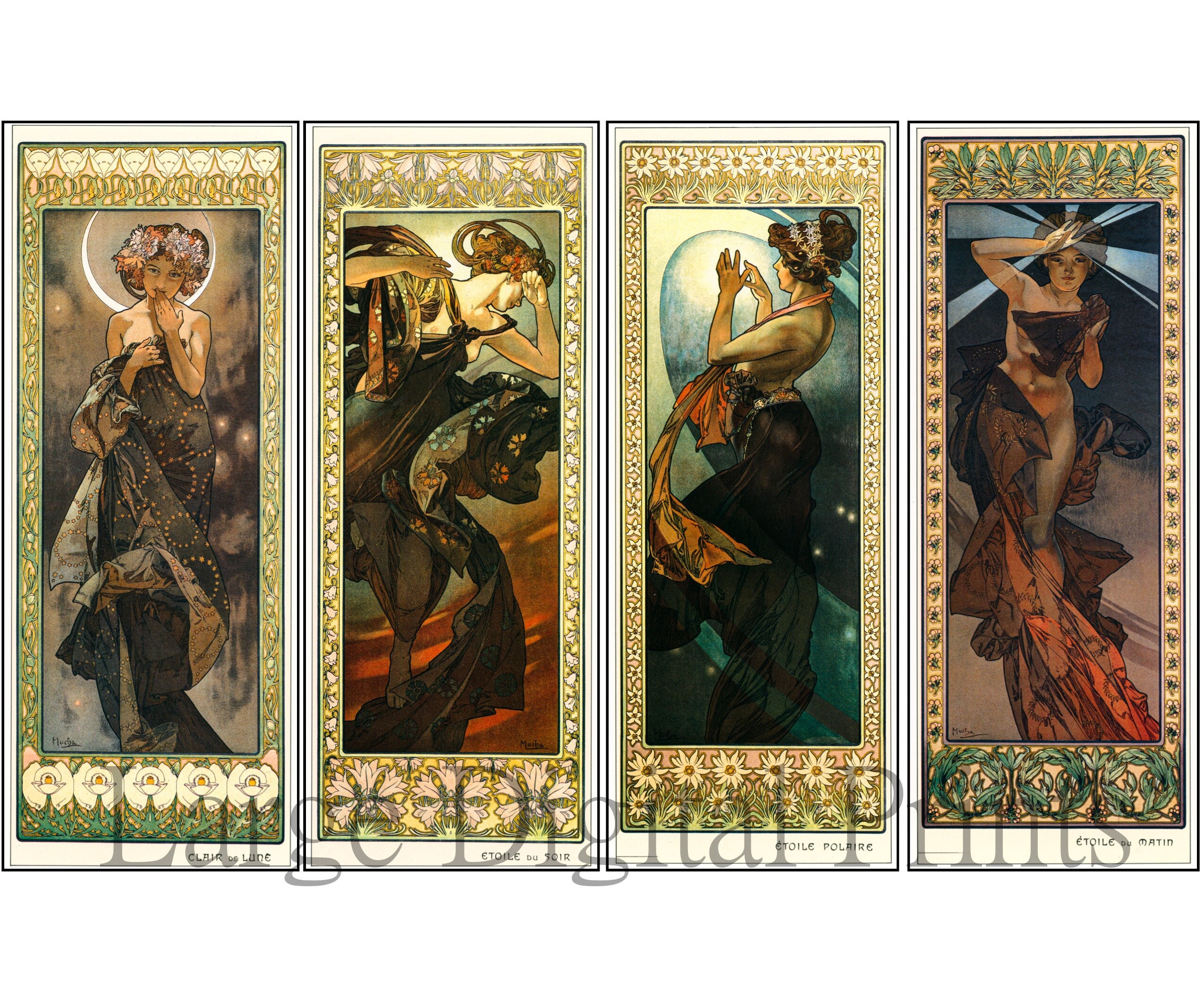 Alphonse Mucha 'moon and Stars' Art Nouveau Prints (digital