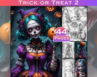 Halloween Graustufen Malvorlagen: Süßes oder Saures Kunsttherapie (Digitaler Download)