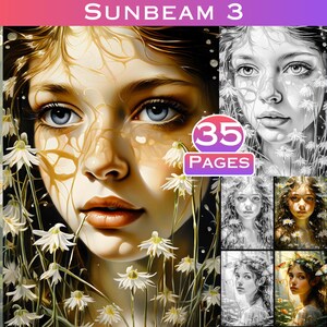 May include: A coloring book with 35 pages featuring a young woman with long brown hair surrounded by white flowers. The cover features a close-up of the woman's face with a soft, dreamy expression.