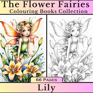 Lily Flower Fairy Coloring Book: Grayscale Adult Coloring (PDF Pattern)
