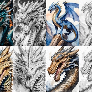 30 Majestic Dragons Coloring Pages: Grayscale Fantasy Art (commercial ...