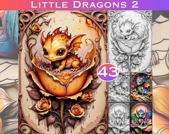 Drachen Malbuch: Set 2, 43 Seiten, Kommerzielle Nutzung (PDF)