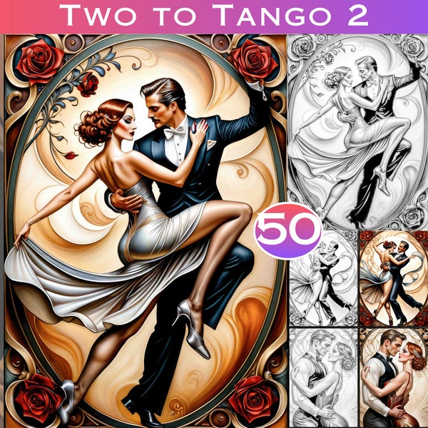 Two to Tango Set 2 of 2 Greyscale Adult Coloring Book St Valentines Digital Download with Full Color Files and Commercial Use Included