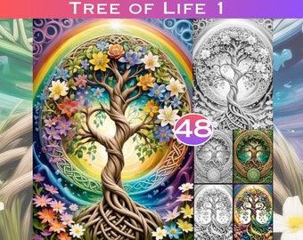 Tree of Life Coloring Book Printable Grayscale Coloring Book Grayscale Tree Coloring Pages Digital Download Celtic Tree of Life coloring