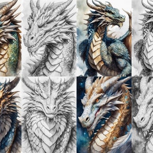 30 Majestic Dragons Coloring Pages: Grayscale Fantasy Art (commercial ...