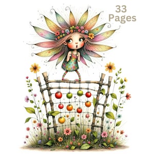 Livro de colorir Little Gardener Greyscale - Clip Art de jardinagem peculiar, páginas de aquarela para criação de cartões de diário de lixo personalizados, fundo branco