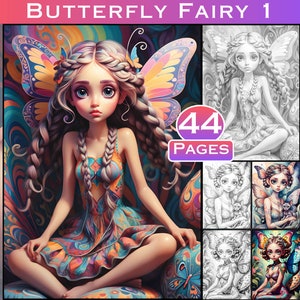 Vlinderfee 1 grijswaarden kleurboek Fantasy Art Therapy Mystic volwassen kleurplaat in grijswaarden Large DigitalPrints Commercieel gebruik