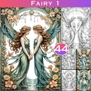 44 Fairy Scenes Grey Scale Digital Colouring Pages. Fantasy Grayscale Adult Coloring Book. Digital Download with Colour Files Included