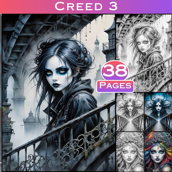 Creed 3 Goth Gothic Beauties Coloring Book to Print at Home. Commercial Use Files. Digital Download. Printable Adult Coloring Pages.