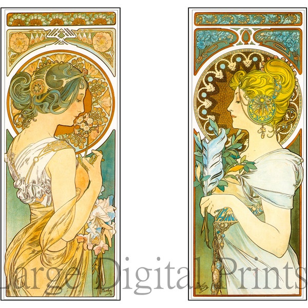 Set of two Mucha Prints. 2 Alphonse Mucha Prints to Download and print at home personal and commercial use