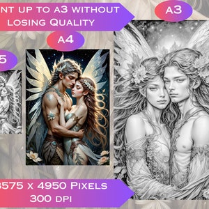 Fairy Passion Grayscale Coloring Book: Romantic Fantasy Art (Digital Download) image 3