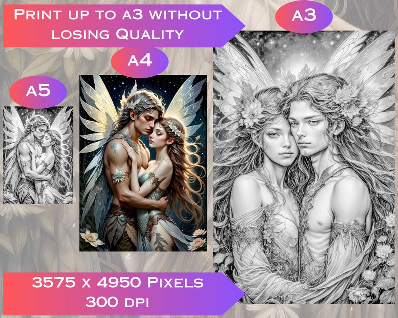 Fairy Passion Grayscale Coloring Book: Romantic Fantasy Art (Digital Download) image 3