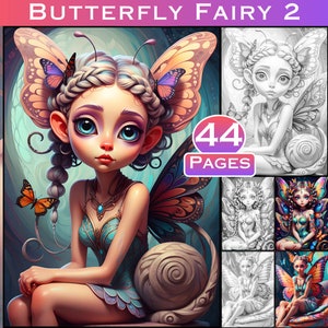 Vlinderfee 2 grijswaarden kleurboek Fantasy Art Therapy Vlinderfee Kleurplaat in grijswaarden Large DigitalPrints Commercieel gebruik