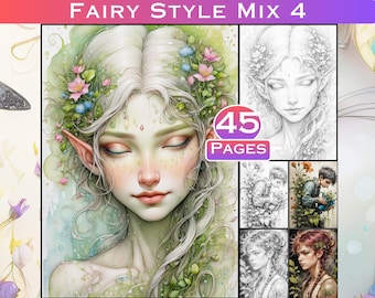 Fairy Grayscale Coloring Pages: Adult Fantasy Art (Digital Download)