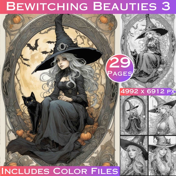Pretty Witch Coloring Pages Fantasy Witch Art Nouveau Witch Coloring Pages for Adults Scary Witch Printable Beautiful Witch Halloween