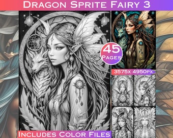 Libro para colorear de hadas, duendes y dragones: Arte fantástico en escala de grises (Descarga digital)