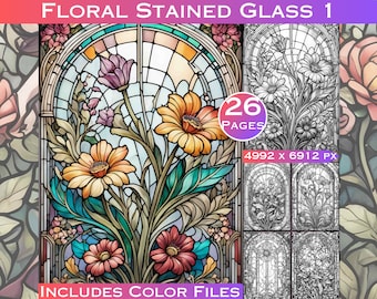 Floral Stained Glass Coloring Pages: 26 Designs (Printable PDF)