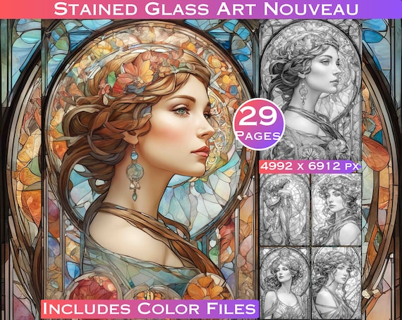 Alphonse Mucha Stained Glass Coloring Book: Art Nouveau Portraits