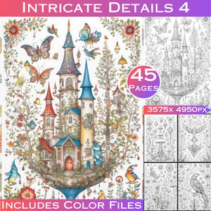 Intricate Details 4 Nature Grayscale Adult Colouring Book with Full Colour Digital Files Included, Commercial Use for Products Included