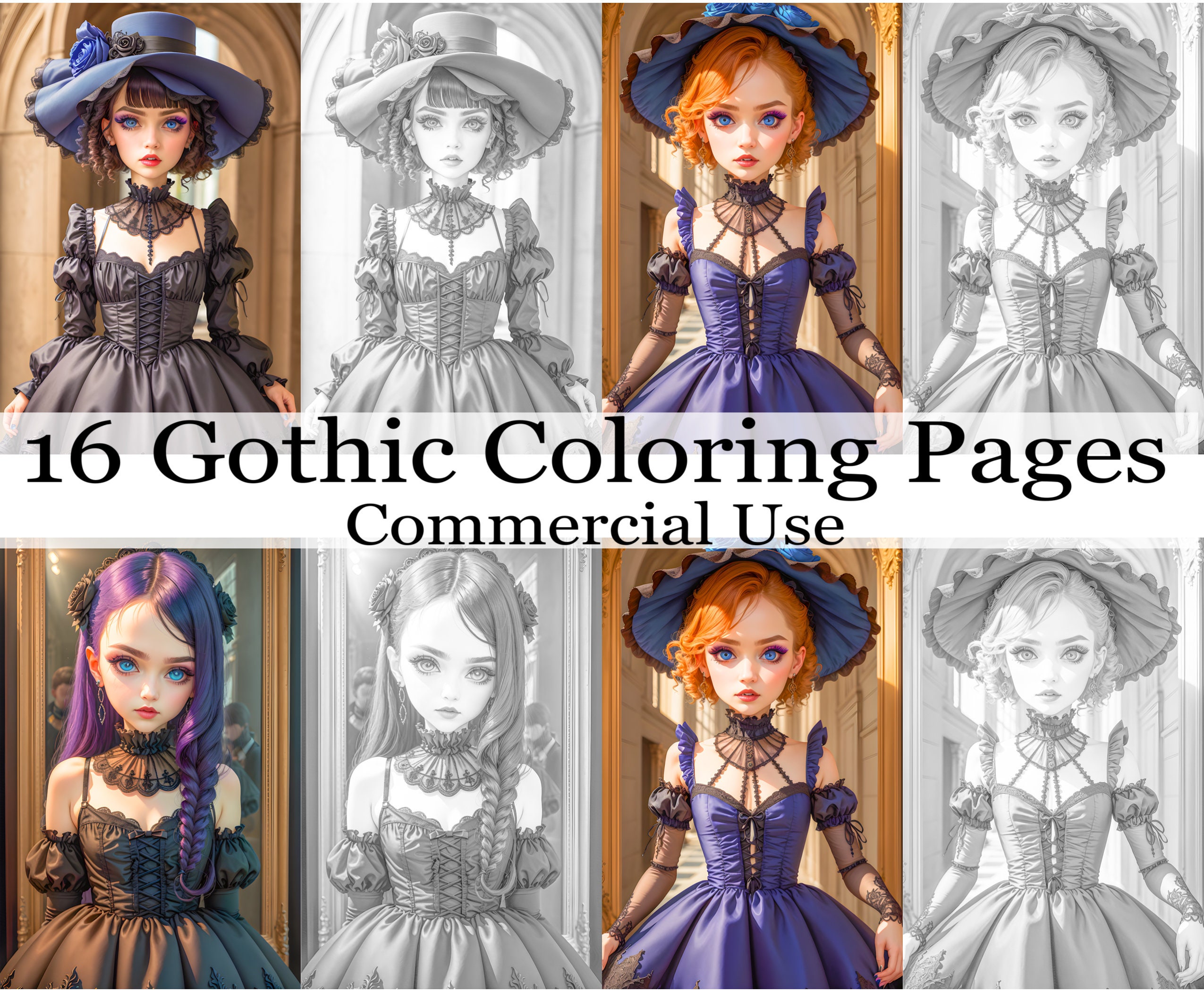 16 Gothic Style Beauties Coloring Page Book to Print at Home. - Etsy