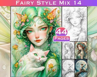 Fairy Grayscale Coloring Pages: Adult Fantasy Art (Digital Download)