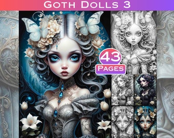 Goth Dolls Coloring Book: 43 Grayscale Pages for Adults (Digital Download)