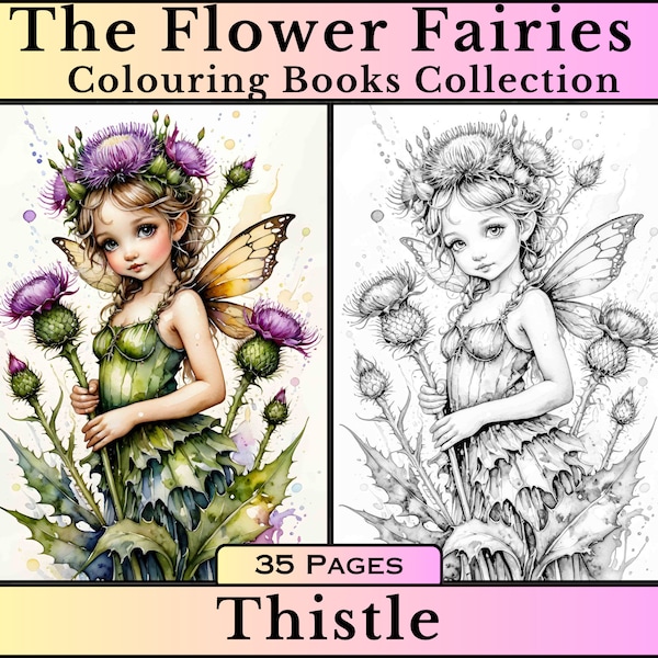 The Thistle Flower Fairy Coloring Book. Adult Grayscale Coloring Book of The Flower Fairies Colouring Books Collection.