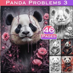 Pagine da colorare di panda 3 di 4 - Libro da colorare per adulti stampabile, illustrazioni in scala di grigi per rilassarsi e alleviare lo stress di Large Digital Prints
