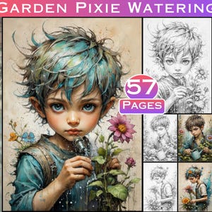 Garden Pixies Grayscale Coloring Book: 57 Pages, Full-Color Inspiration (PDF)