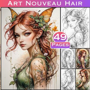 May include: A coloring book featuring a woman with red hair and green eyes, adorned with flowers and butterflies. The cover image is in color, while the interior pages are black and white for coloring. The book contains 49 pages.