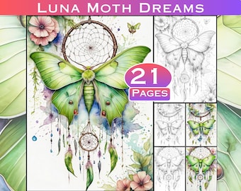 Luna Moth Grayscale Coloring Book: Mystic Fantasy Designs (Digital Download)