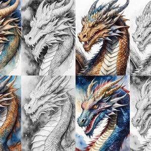 30 Majestic Dragons Coloring Pages: Grayscale Fantasy Art (commercial ...