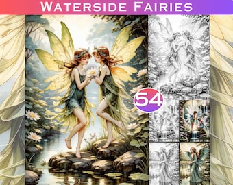 Hadas de la Ribera: Libro para colorear en escala de grises: 54 páginas de fantasía (Descarga digital)
