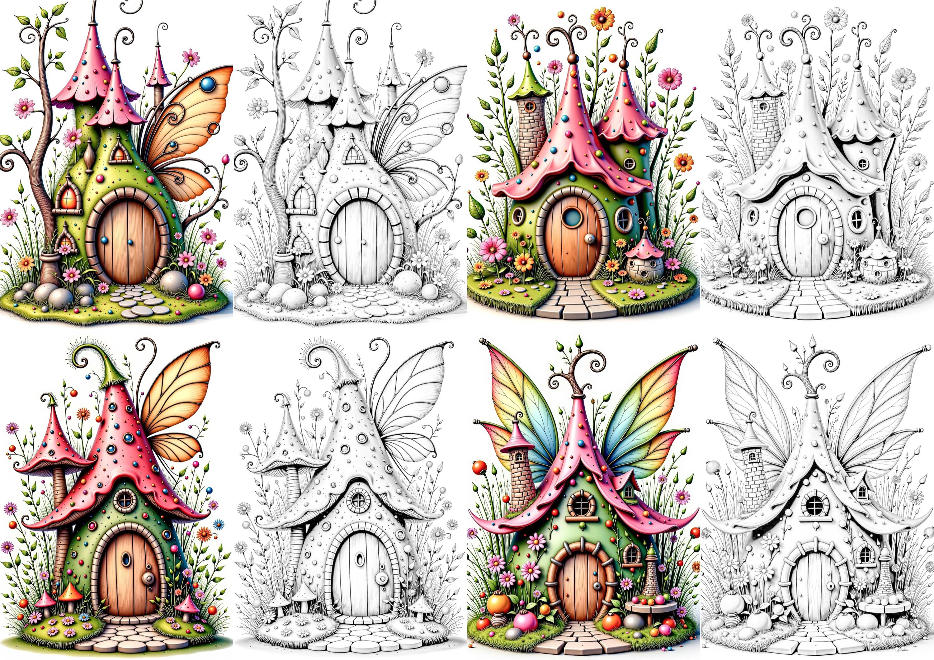 Enchanted Fairy Mushroom Villages Clipart & Coloring Book: 32 Pages ...