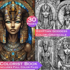 30 Egyptian Deities Grayscale Coloring Book for Adult Relaxation. Egyptian Coloring Pages. Instant Download, Commercial Use