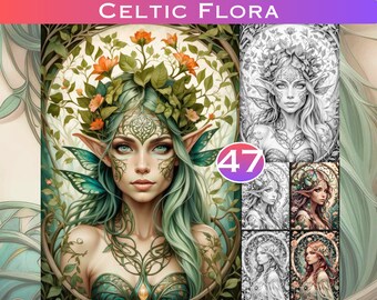 Celtic Flora Art Nouveau Collection Art Nouveau Grayscale Coloring Book Adults Instant Download Grayscale Coloring Pages Gift Alphonse Mucha