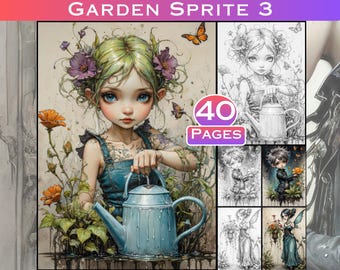 Gothic Fairy Grayscale Coloring Book: 40 Garden Sprite Pages (PDF)