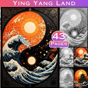 Ying Yang Surreal Landscapes Coloring Book: Grayscale Adult Pages (Digital Download)