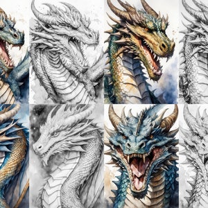 30 Majestic Dragons Coloring Pages: Grayscale Fantasy Art (commercial ...