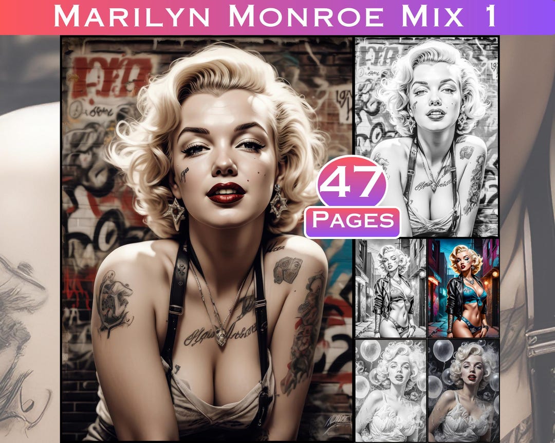 Marilyn Monroe Grayscale Coloring Pages for Adults: Commercial Use (PDF ...