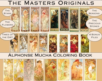 Alphonse Mucha Art Nouveau Coloring Book: 28 Grayscale Pages (PDF Pattern)