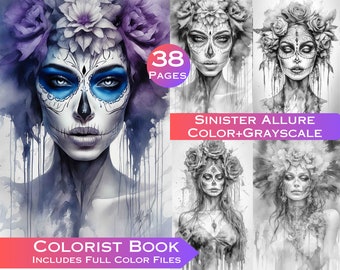 Calavera Coloring Pages: 38 Halloween Sugar Skull Portraits (Commercial Use)