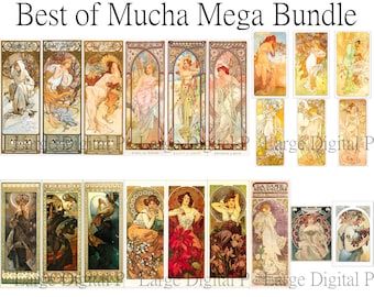 Zestaw kolekcji Mega Alphonse Mucha. Kamienie szlachetne, Gwiazdy, Cztery pory roku, Pory dnia, Dame aux Camellias