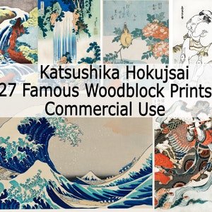 27 Katsushika Hokusai Japanese Posters & Woodblock Prints Printable Wall Art Bundle Vintage Orient Landscape Digital Download Commercial Use