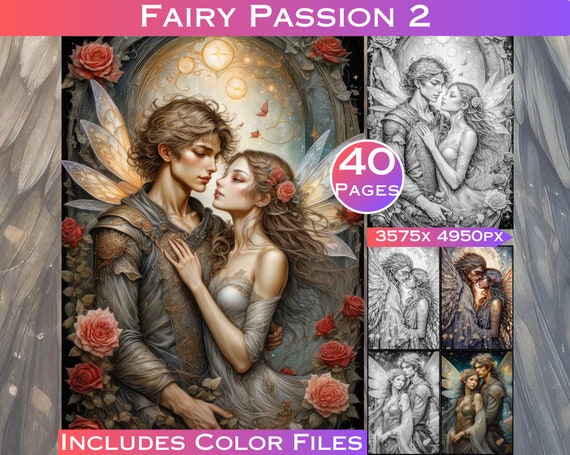 Fairy Passion Grayscale Coloring Book: Romantic Fantasy Art (Digital Download)