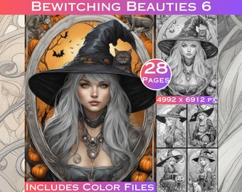 Witch Beauties Coloring Book: 28 Printable Pages (Digital Download)