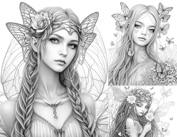 Flower Fairies Coloring Book Set 2 Printable Coloring Page for Adult  Coloring Book Digital Download Greyscale Coloring Page. Commercial Use 